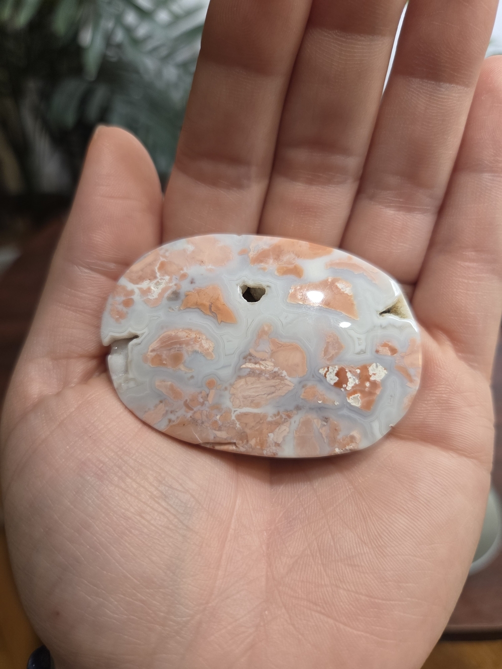 Pink Agate Druzy Palm Stone